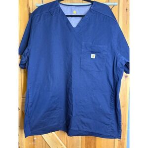 Carhartt Mens‎ XL V-Neck Scrub Top Workwear Medical Uniform Shirt Blue